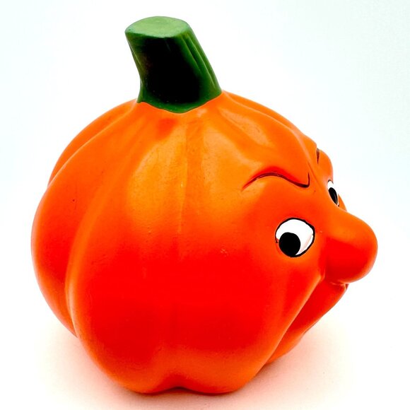 Grumpy Pumpkin Figurine Jack O Lantern Halloween Decor 4" Orange Vintage Funny F - Picture 2 of 7